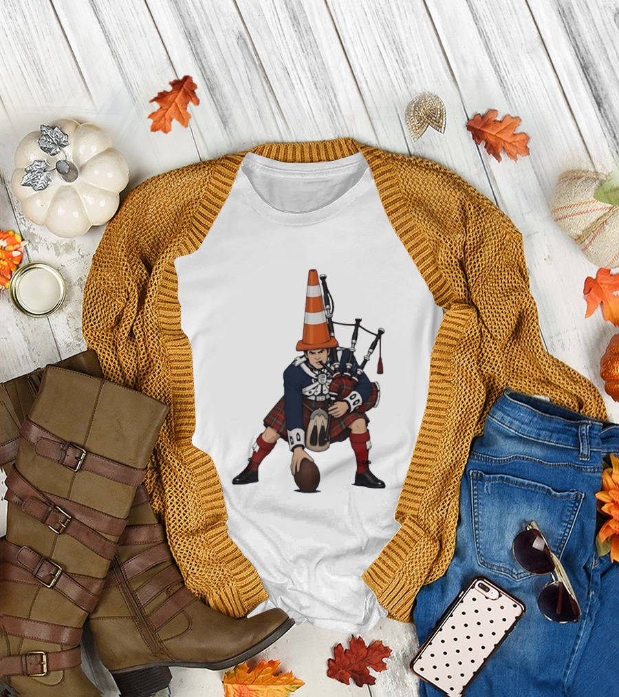 Scottish Bagpiper Traffic Cone American Football Fusion T-Shirt