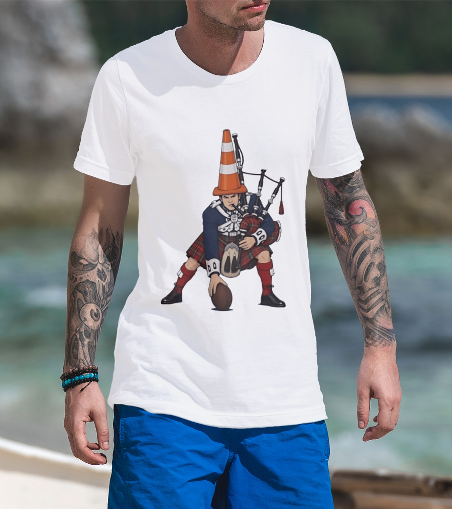 Scottish Bagpiper Traffic Cone American Football Fusion T-Shirt