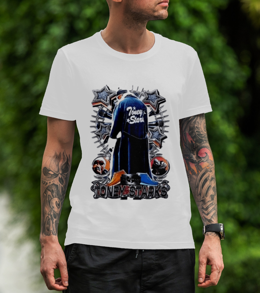 Toney Starks Blue Coat Star Motif Back Cover Art With Big Pun T-Shirt