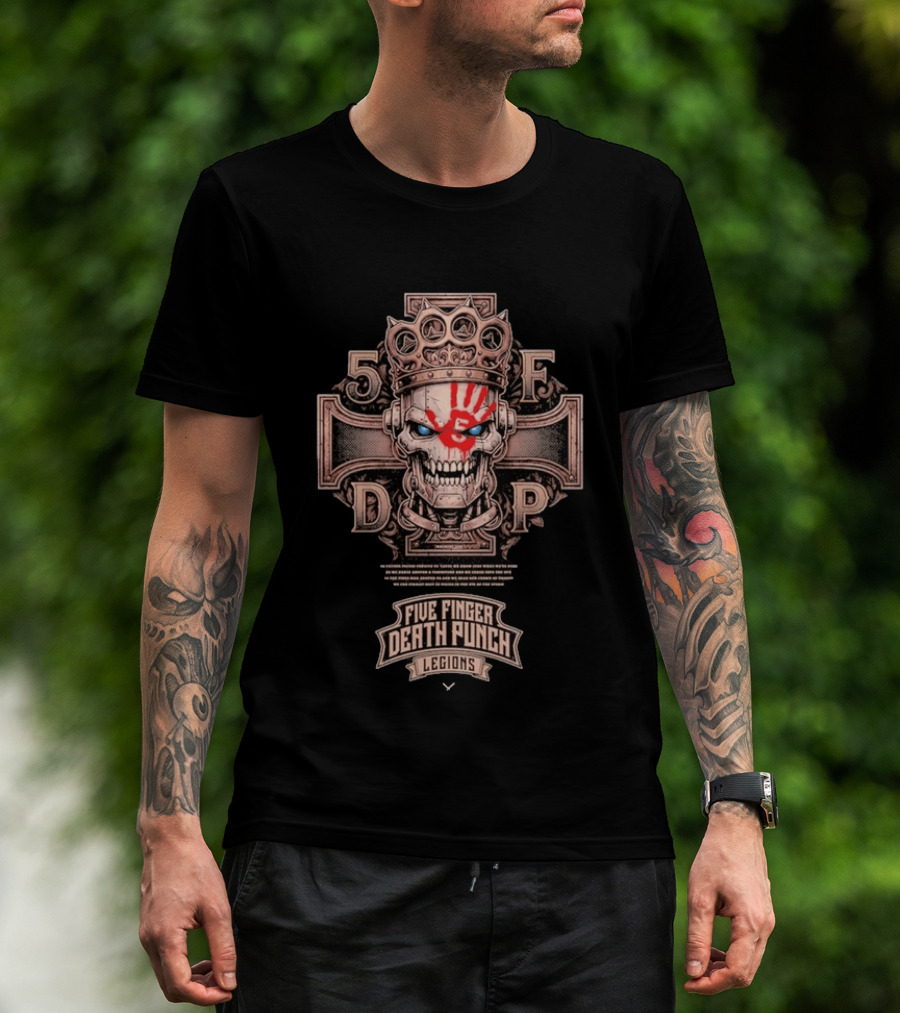 Five Finger Death Punch Legions Skull Crown Handprint Cross T-Shirt
