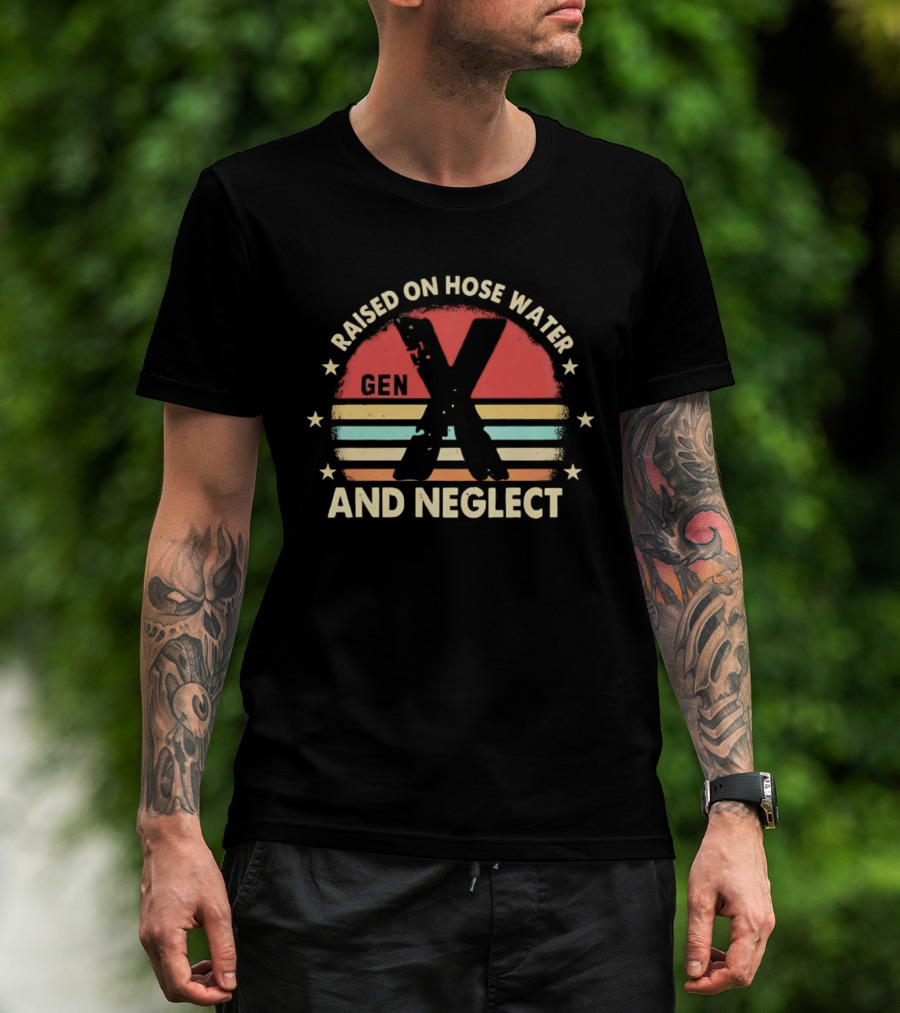 Gen X Raised On Hose Water And Neglect Vintage 70s Style Retro Stripes T-Shirt