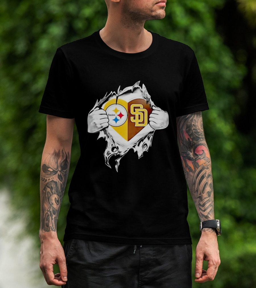Pittsburgh Steelers San Diego Padres Heart Superman Chest Rip T-Shirt