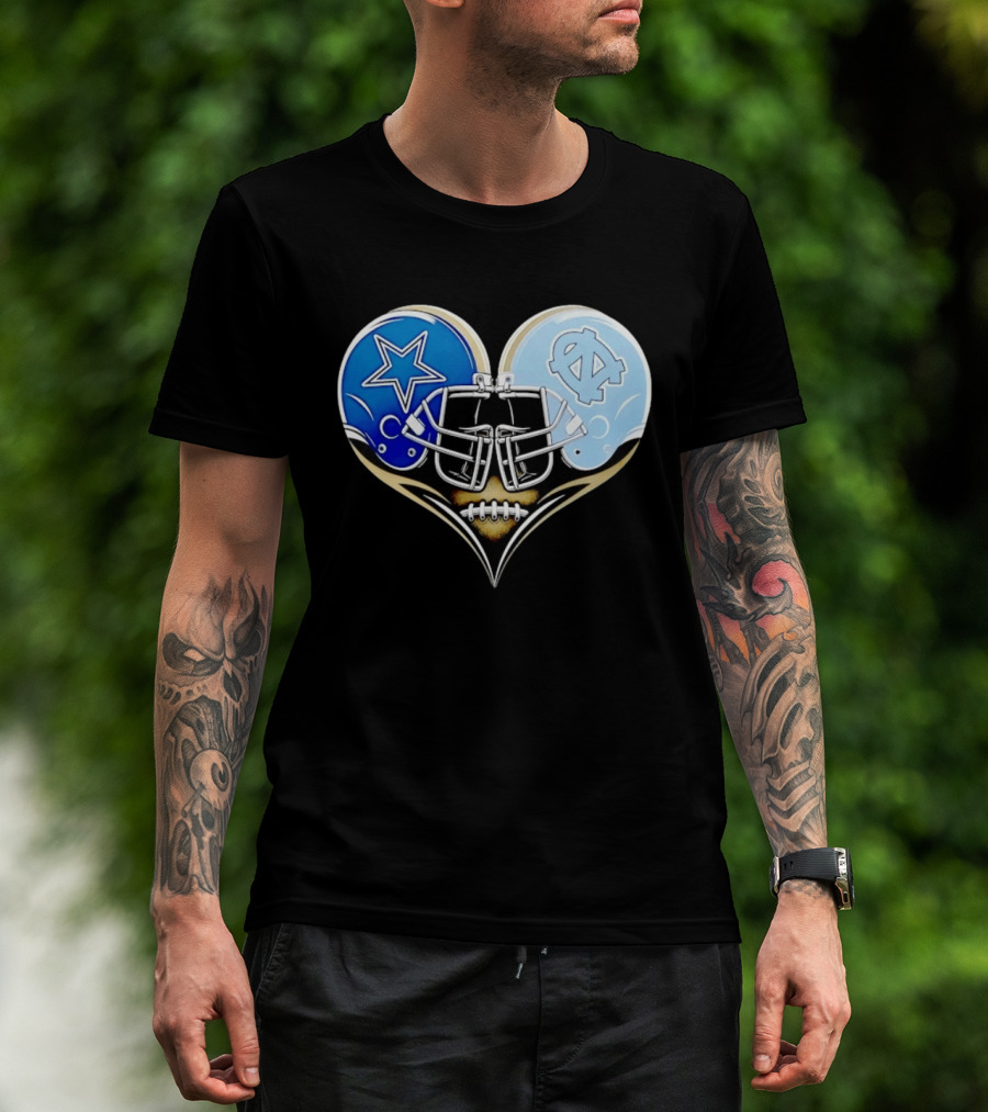 Dallas Cowboys North Carolina Tar Heels Heart Helmet Football T-Shirt