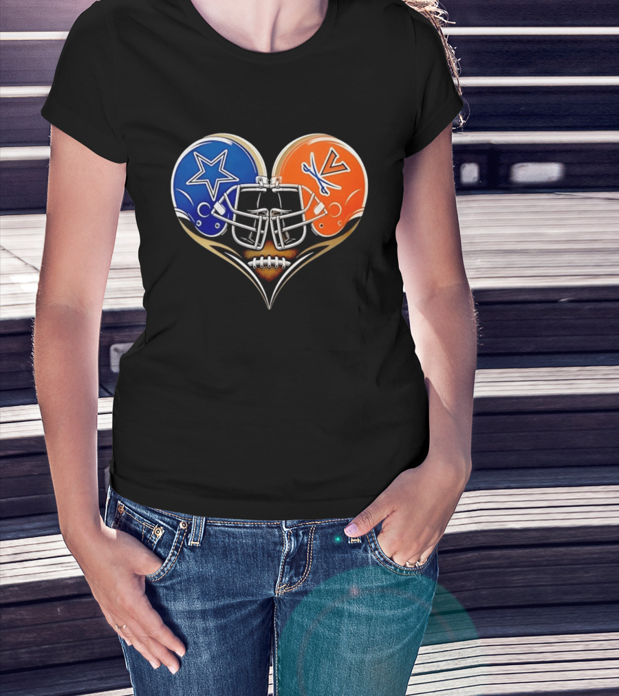 Dallas Cowboys Virginia Cavaliers Heart Helmet Football Fusion T-Shirt