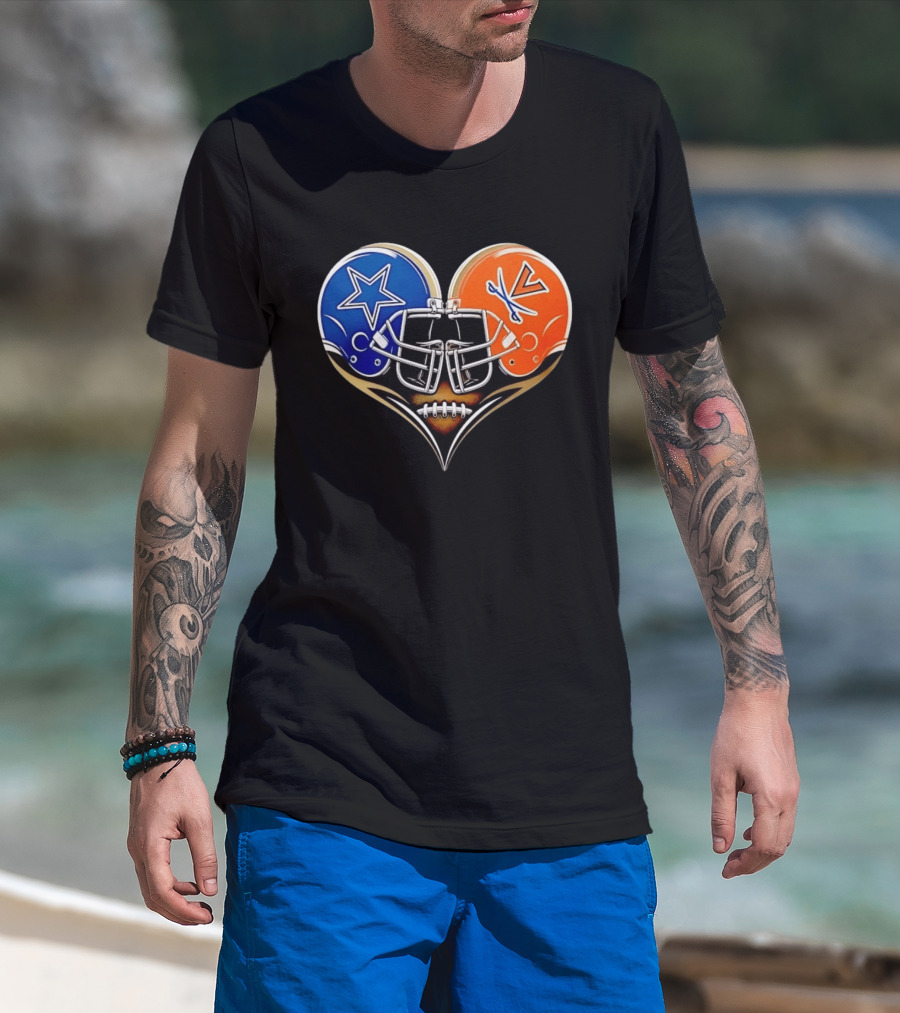 Dallas Cowboys Virginia Cavaliers Heart Helmet Football Fusion T-Shirt