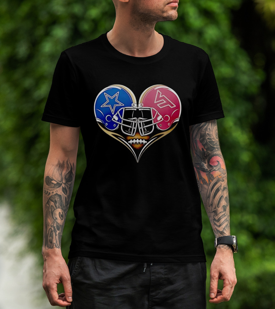 Dallas Cowboys Virginia Tech Hokies Heart Helmet Football T-Shirt