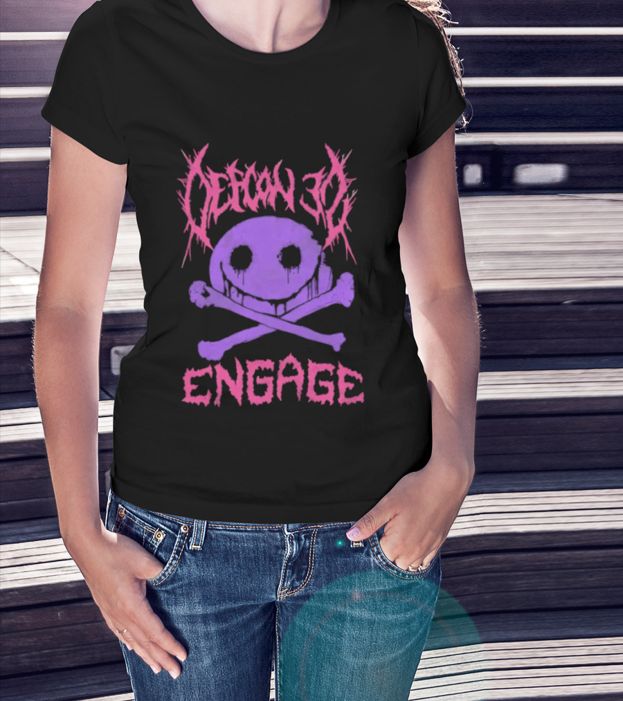 Defcon 30 Engage Purple Metal Skull Smiley T-Shirt