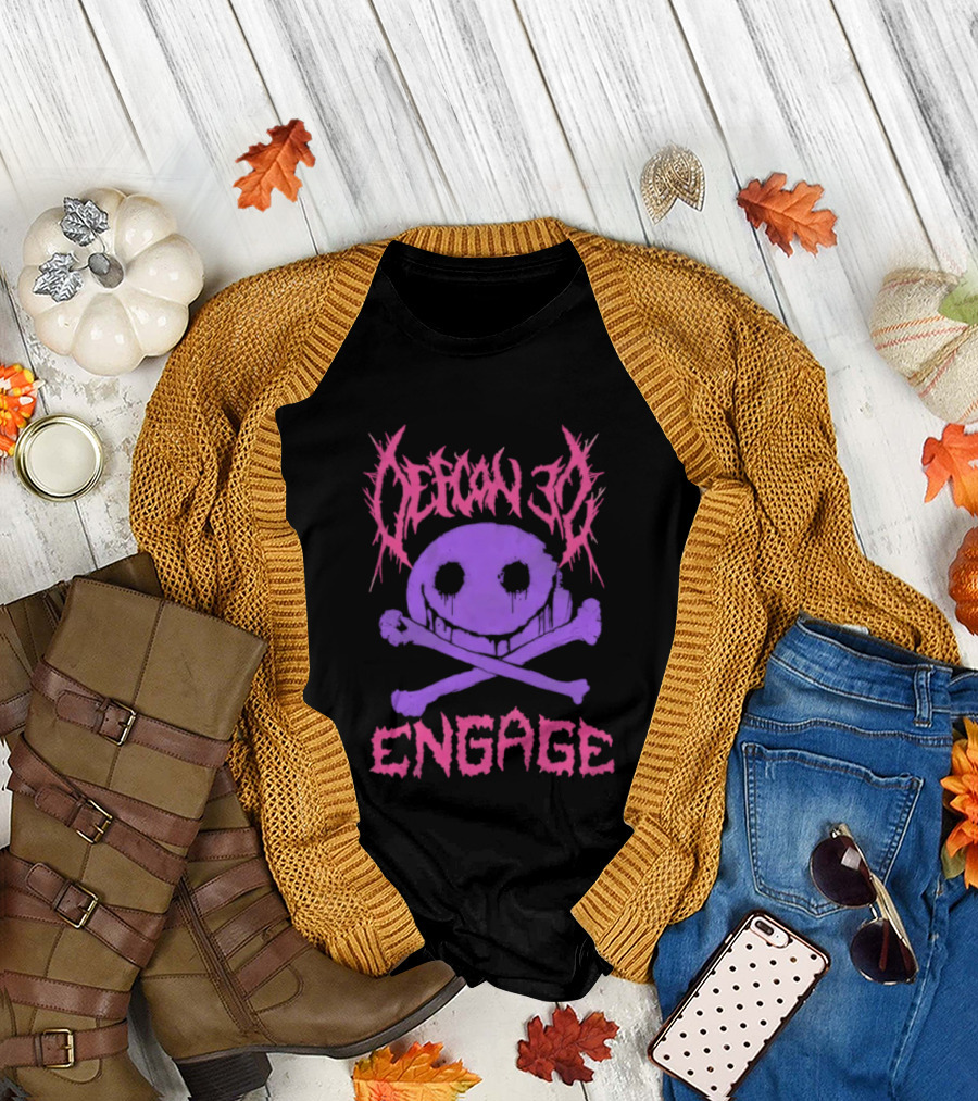 Defcon 30 Engage Purple Metal Skull Smiley T-Shirt