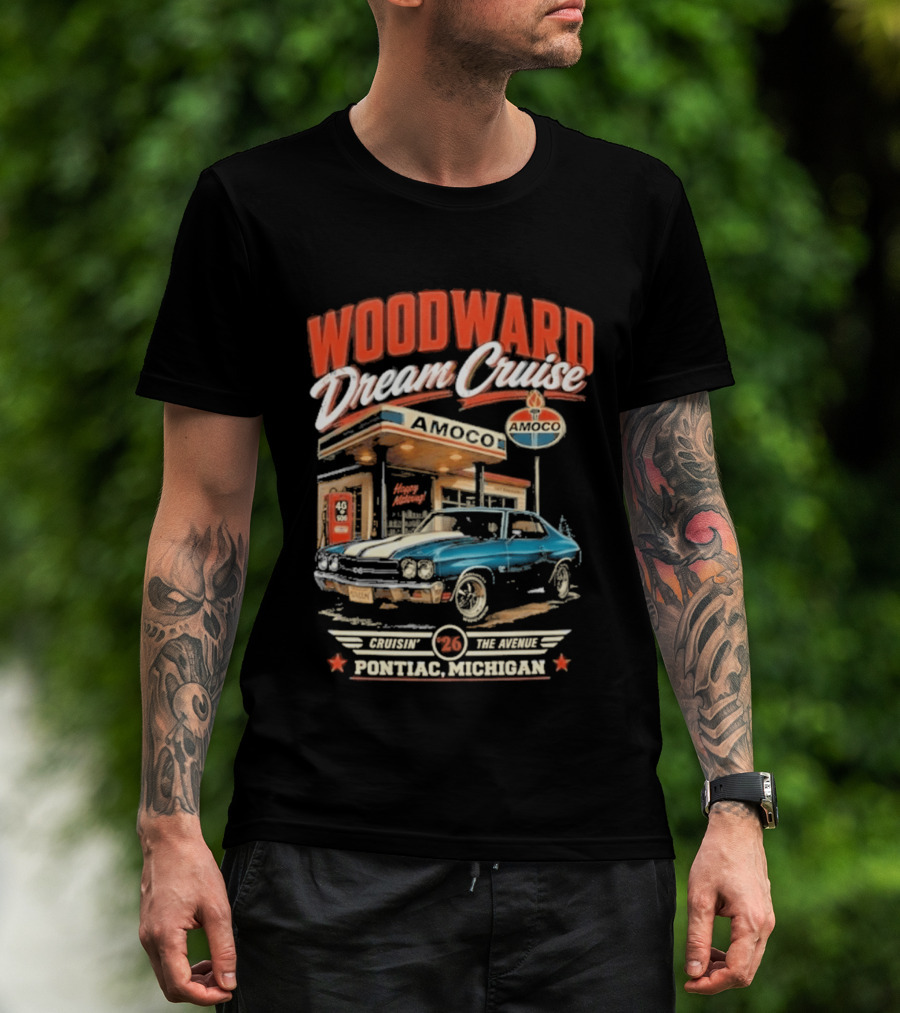 Woodward Dream Cruise Pontiac Michigan Amoco Service Station Classic Car T-Shirt