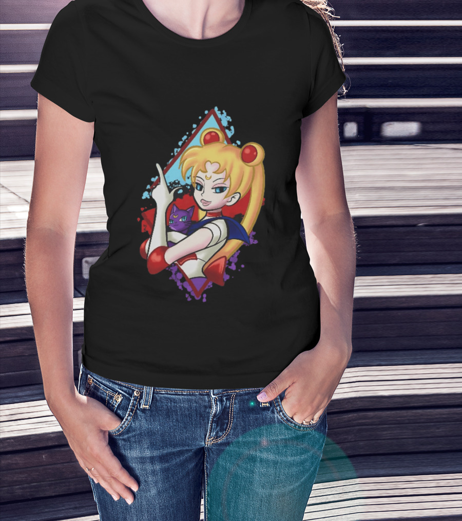 Sailor Moon With Luna Cat Anime Manga T-Shirt