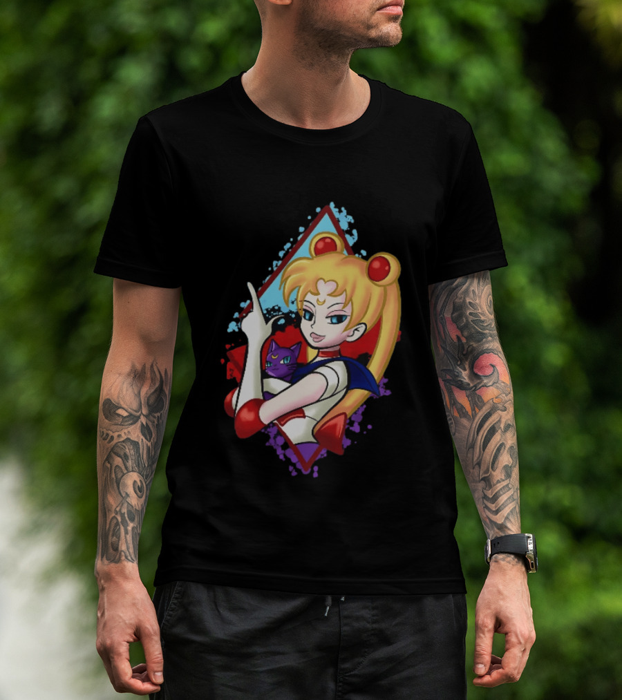 Sailor Moon With Luna Cat Anime Manga T-Shirt