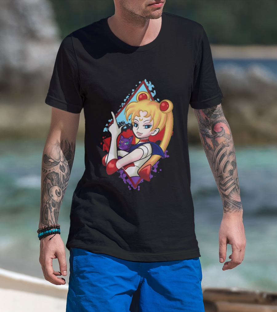 Sailor Moon With Luna Cat Anime Manga T-Shirt