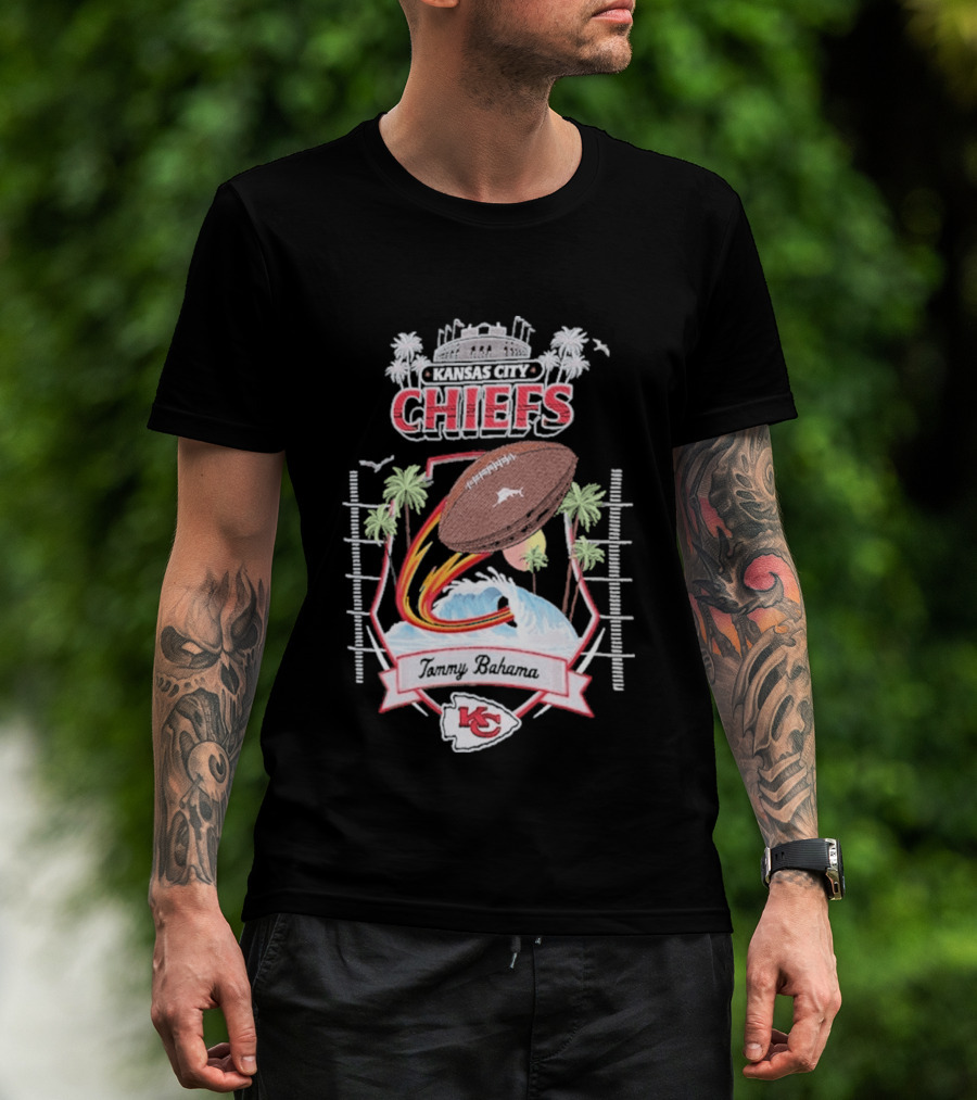Kansas City Chiefs Tommy Bahama Tidal Kickoff Camp Football Palms T-Shirt
