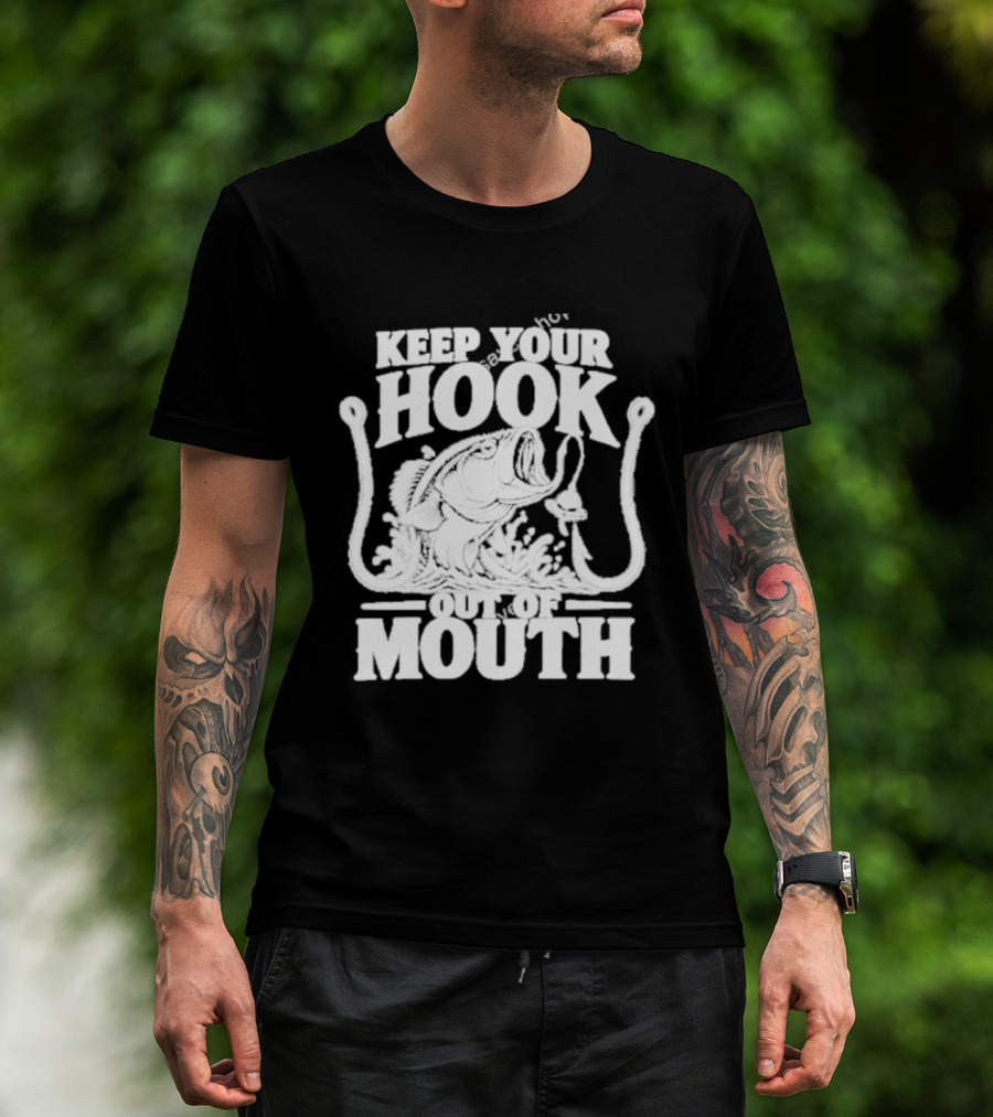 Keep Your Hook Out Of Mouth Bass Angling Water Splash Distressed T-Shirt