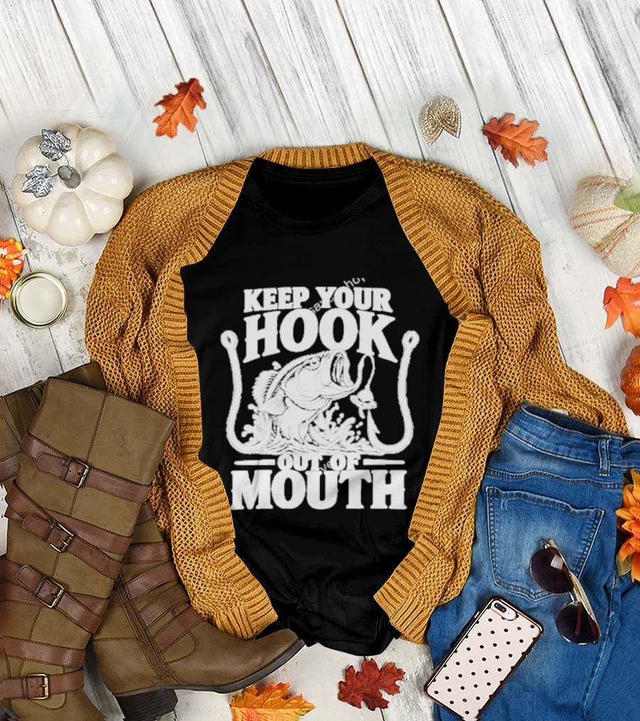 Keep Your Hook Out Of Mouth Bass Angling Water Splash Distressed T-Shirt