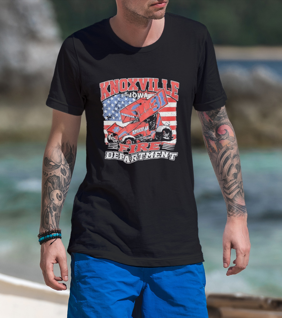 Knoxville Iowa Fire Department Station 31 Sprint Car American Flag T-Shirt