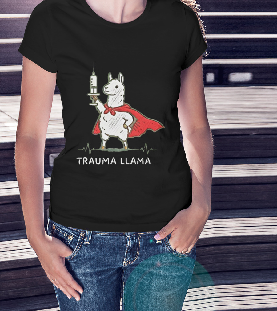 Trauma Llama Nurse Superhero Holding Syringe T-Shirt