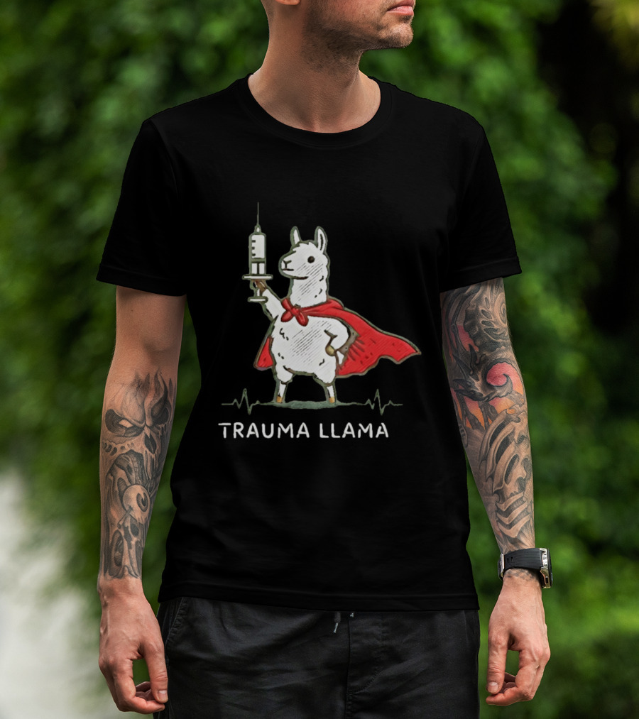 Trauma Llama Nurse Superhero Holding Syringe T-Shirt
