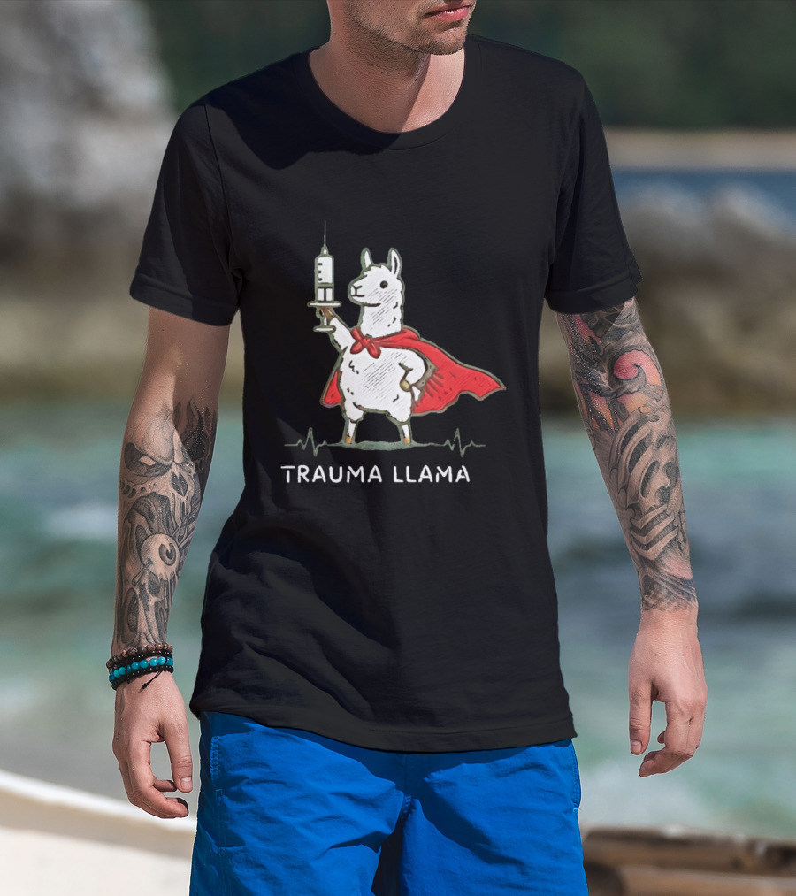 Trauma Llama Nurse Superhero Holding Syringe T-Shirt