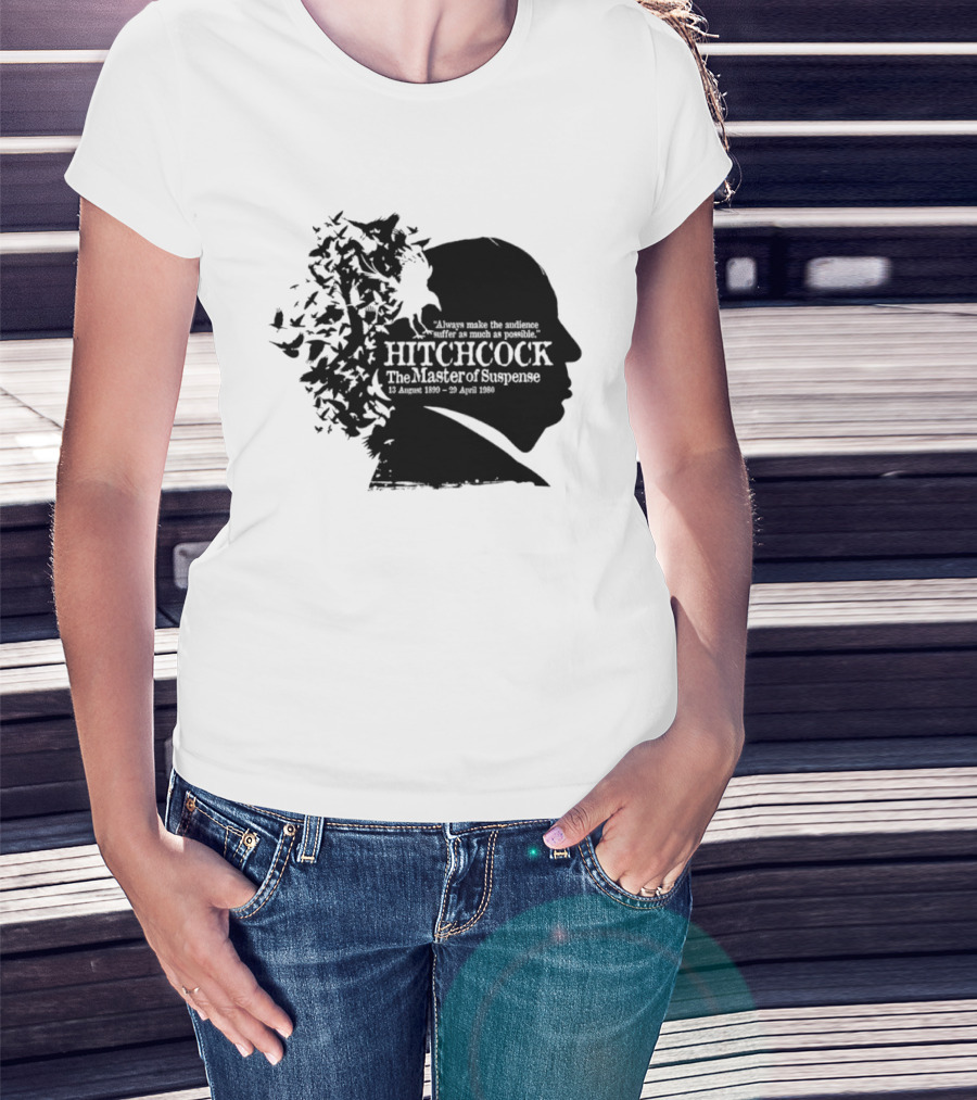 Alfred Hitchcock The Master Of Suspense Silhouette Birds 1899 1980 T-Shirt