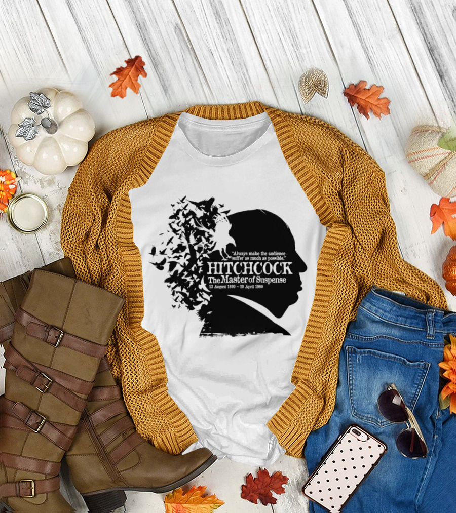 Alfred Hitchcock The Master Of Suspense Silhouette Birds 1899 1980 T-Shirt