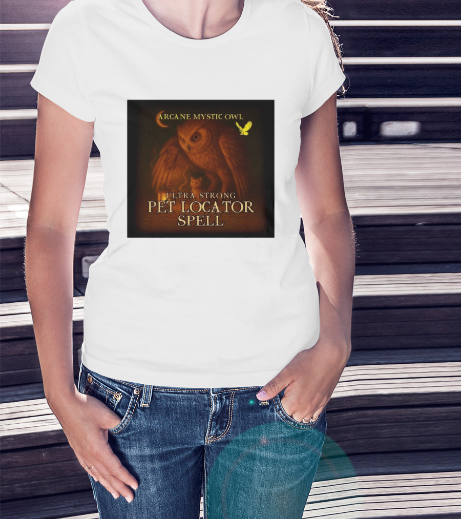 Arcane Mystic Owl Ultra Strong Pet Locator Spell Moonlit Guardian T-Shirt