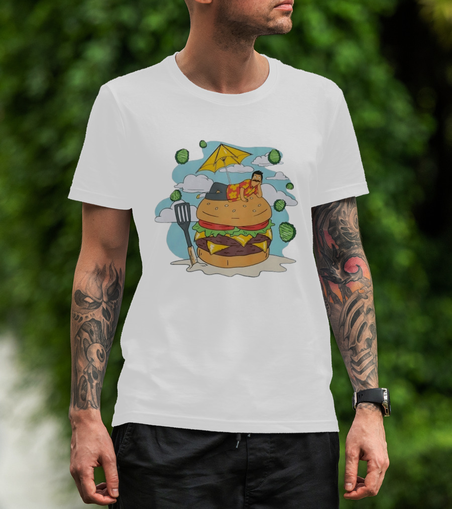 Bob Belcher Relaxing On Giant Burger With Lettuce Clouds And Spatula Bob's Burgers T-Shirt