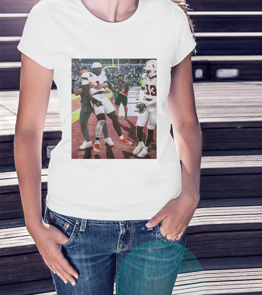 Miami Hurricanes Football Players Number 1 And 13 Celebration On Field T-Shirt