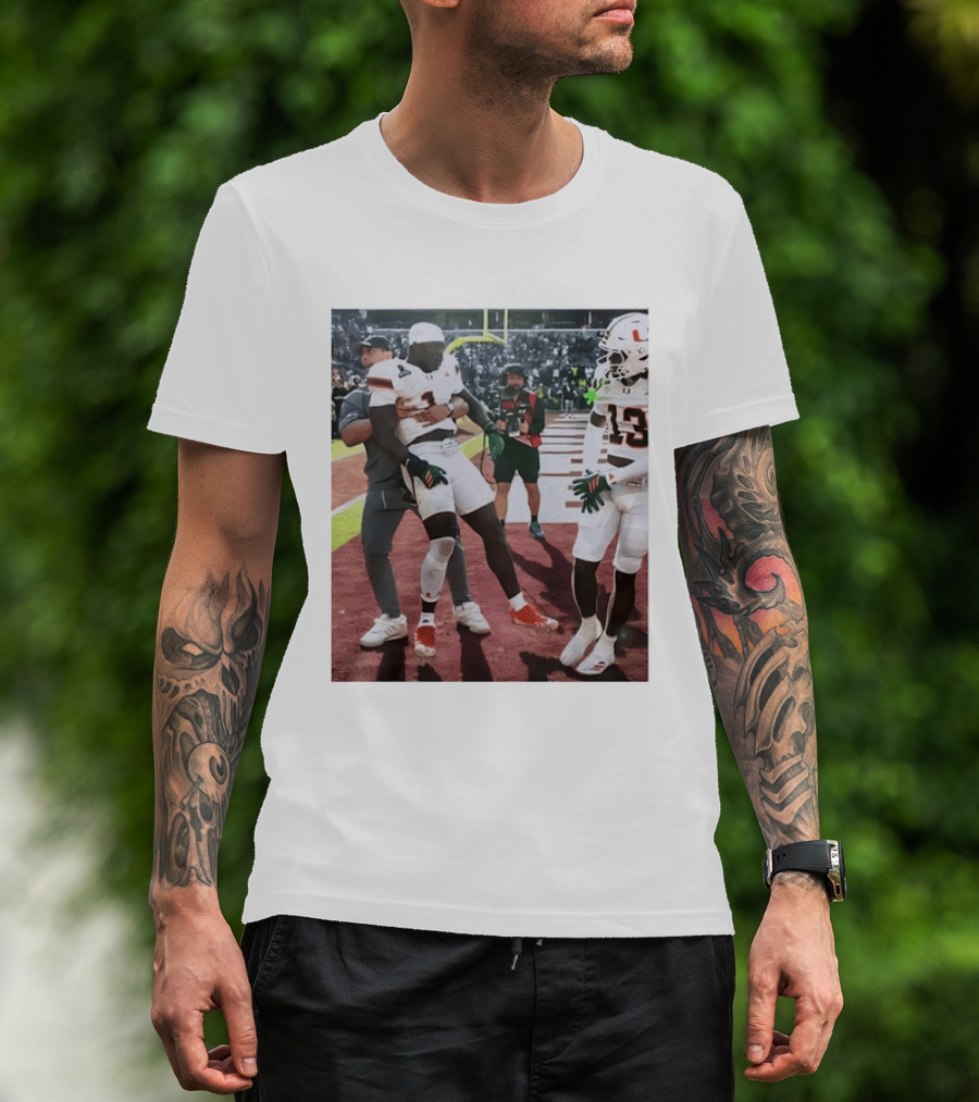 Miami Hurricanes Football Players Number 1 And 13 Celebration On Field T-Shirt