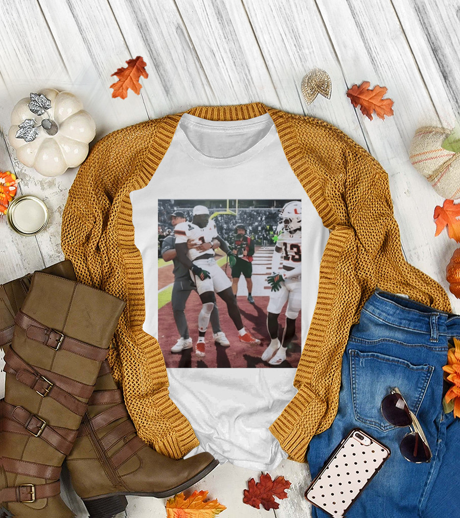 Miami Hurricanes Football Players Number 1 And 13 Celebration On Field T-Shirt