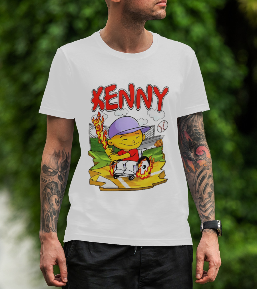 Kenny Kawaguchi Backyard Baseball Character Wheelchair Flames T-Shirt