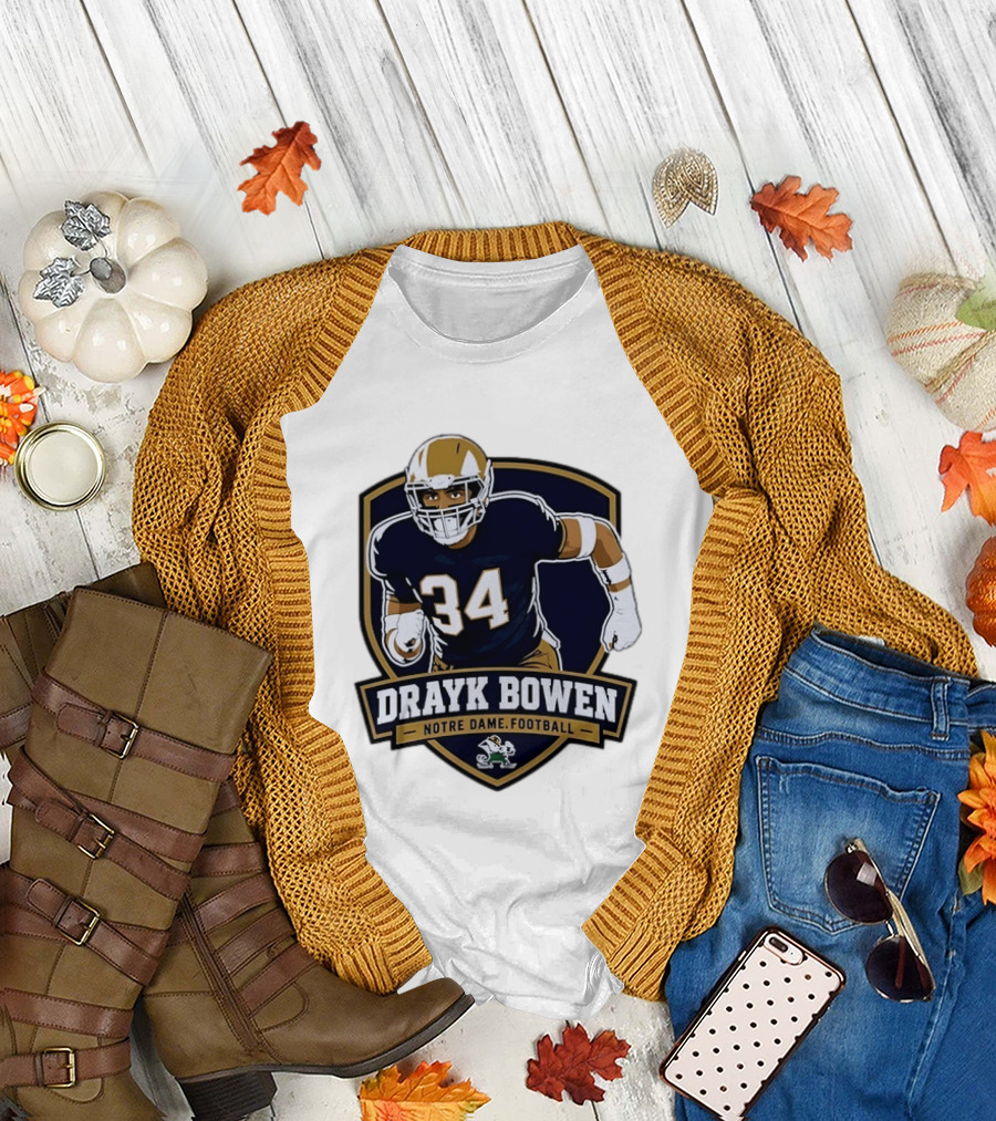 Drayk Bowen Notre Dame Football 34 Fighting Irish NCAA T-Shirt