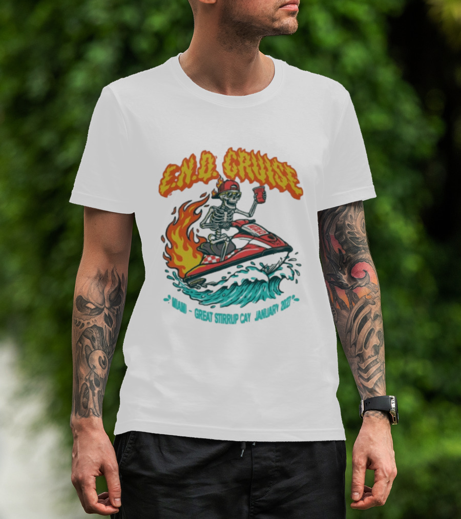 E.N.D. Cruise Skeleton Wave Rider Miami Great Stirrup Cay January 2024 T-Shirt