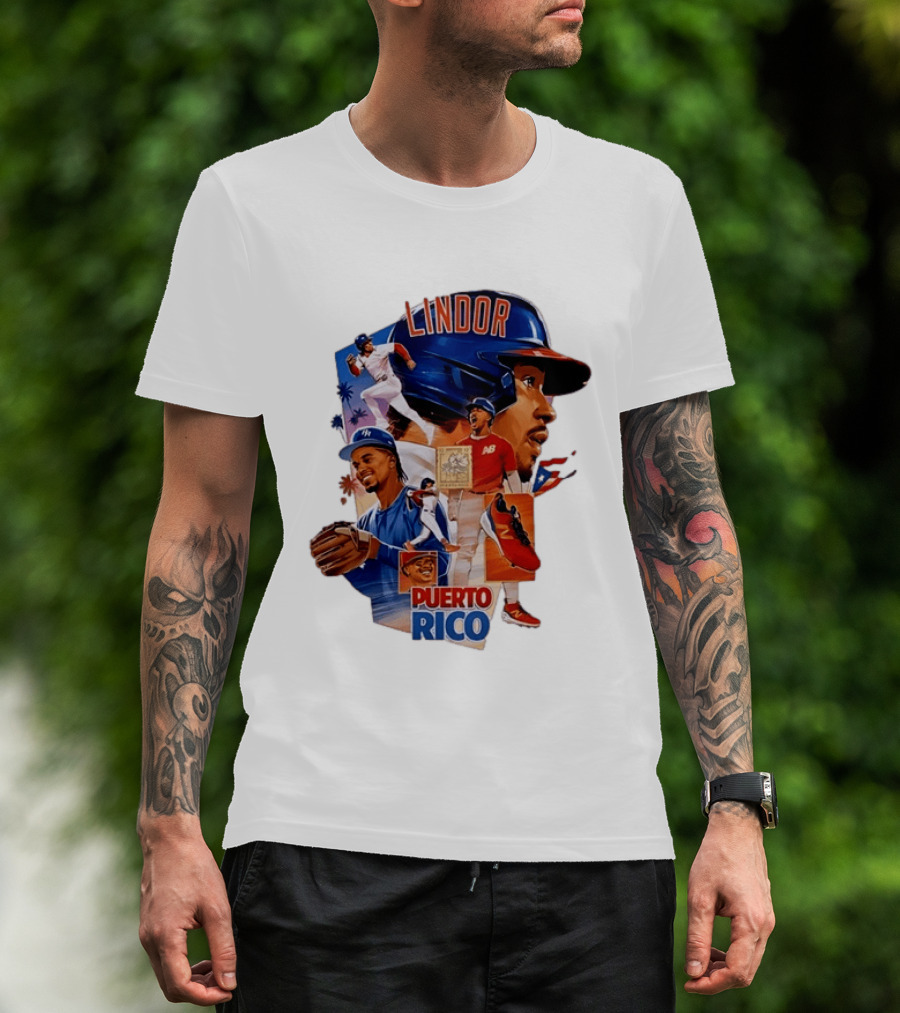 Francisco Lindor Puerto Rico New York Mets Baseball Legend Blue And Orange Helmet Dynamic Action Moves T-Shirt