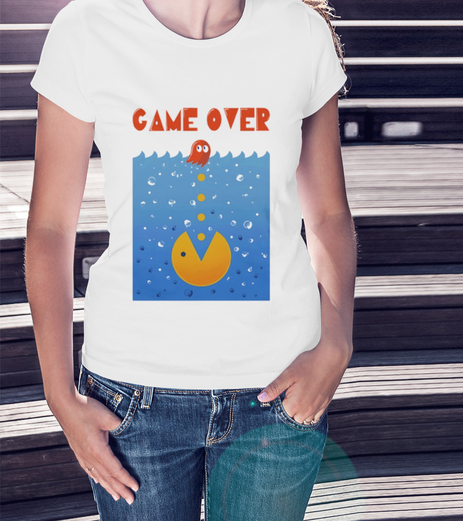 Pac Man Game Over Underwater Ghost Retro Gaming T-Shirt