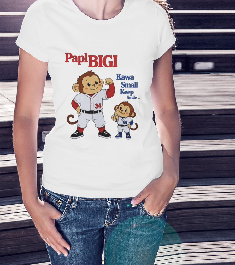 Papl BIGI Kawa Small Keep Smile Baseball Monkey Players 34 66 T-Shirt