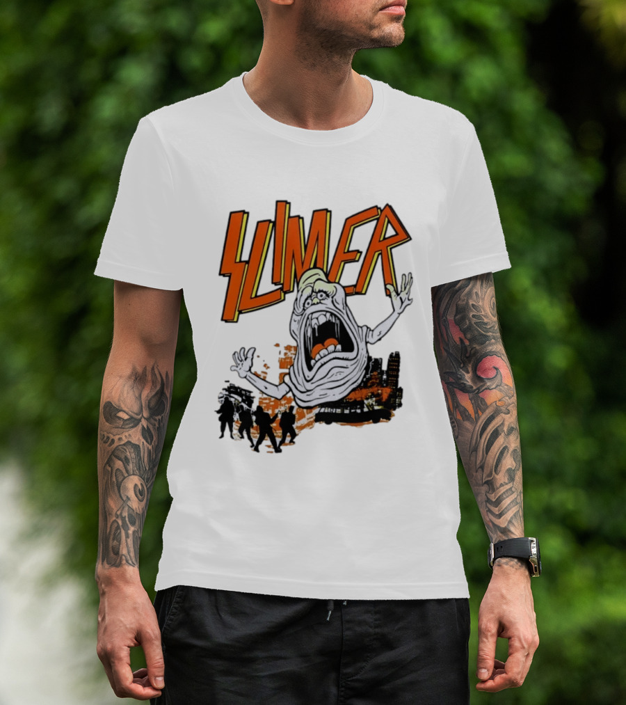 Slimer Ghostbusters 80s Movie Iconic Character Silhouette Scene T-Shirt