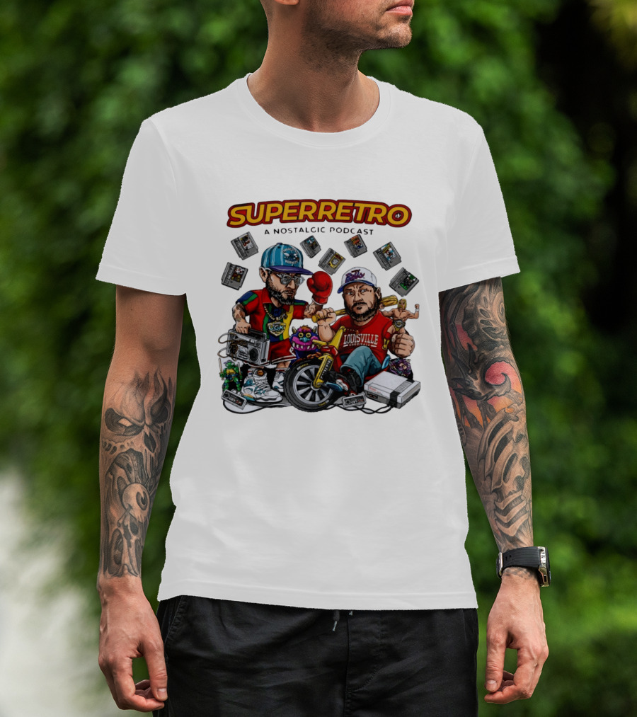 SuperRetro A Nostalgic Podcast Charlotte Hornets Louisville Cardinals Boombox Ugk Figurines Retro Games T-Shirt