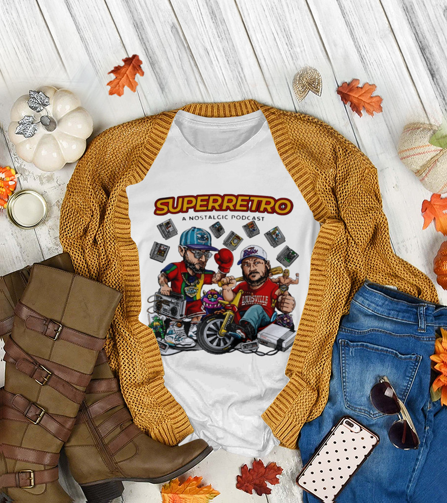 SuperRetro A Nostalgic Podcast Charlotte Hornets Louisville Cardinals Boombox Ugk Figurines Retro Games T-Shirt