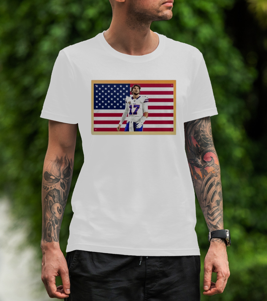 Josh Allen Buffalo Bills American Flag Football Star 17 T-Shirt