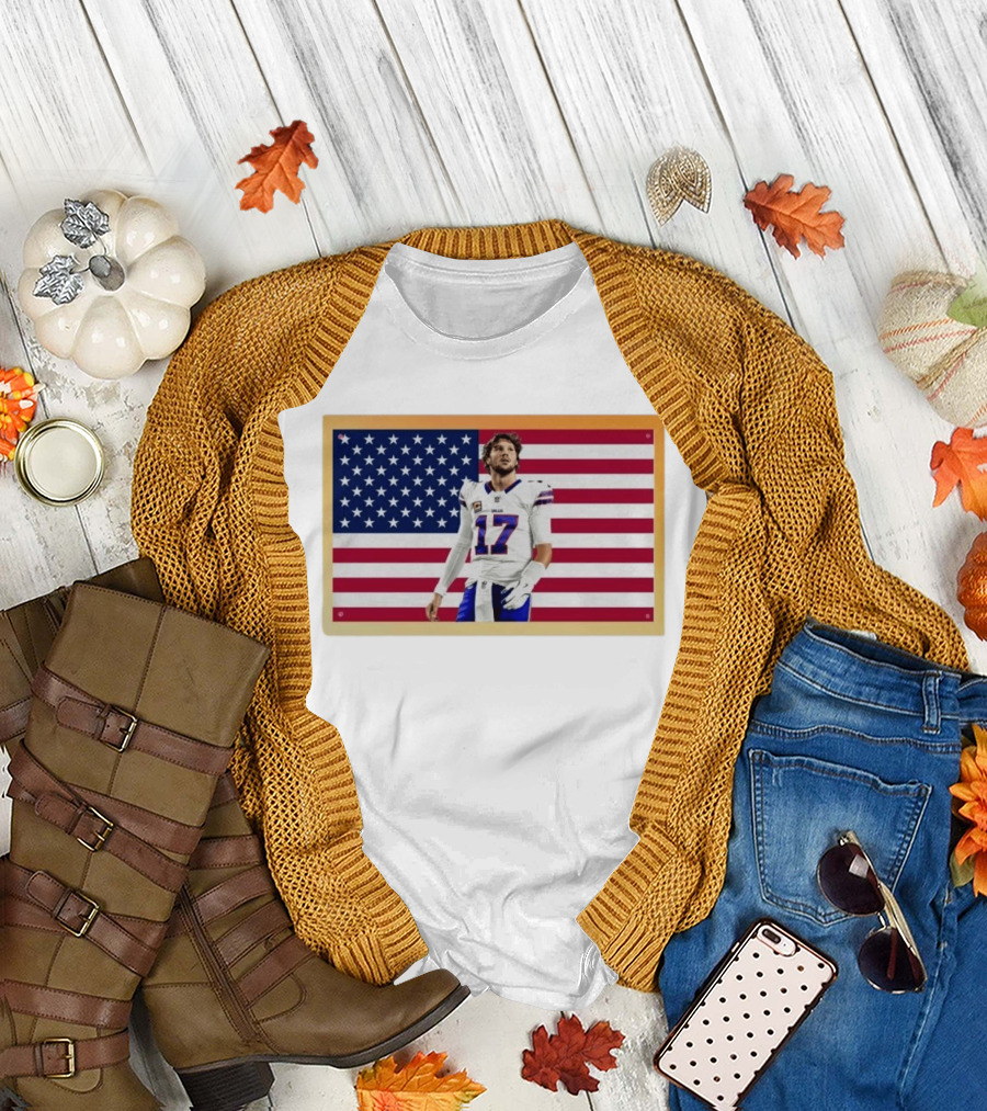 Josh Allen Buffalo Bills American Flag Football Star 17 T-Shirt