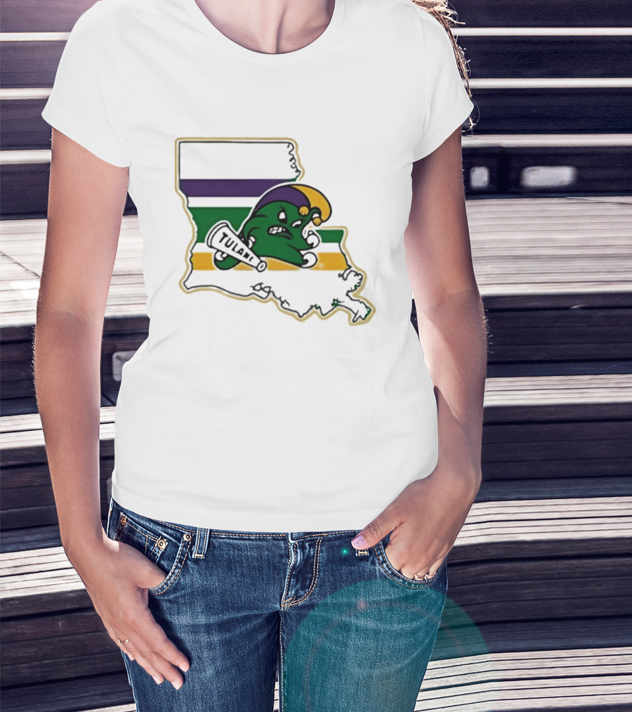 Tulane Green Wave Louisiana Mardi Gras Map T-Shirt