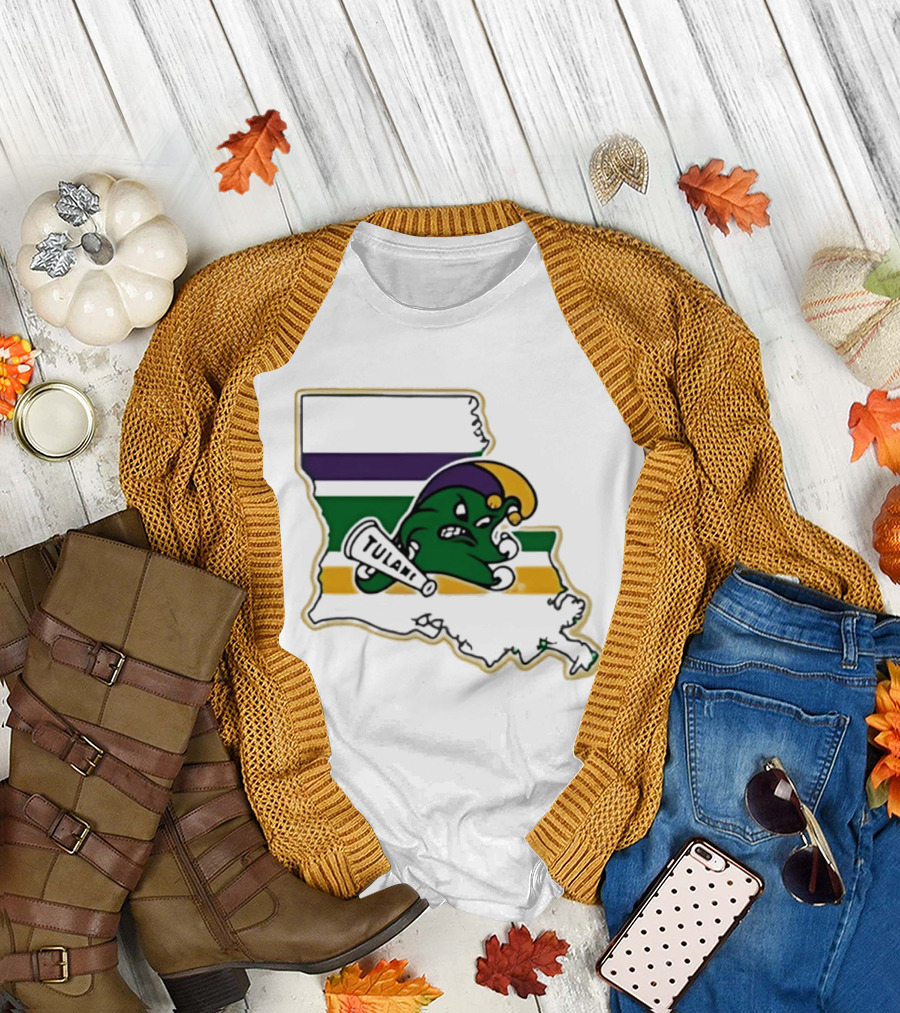 Tulane Green Wave Louisiana Mardi Gras Map T-Shirt