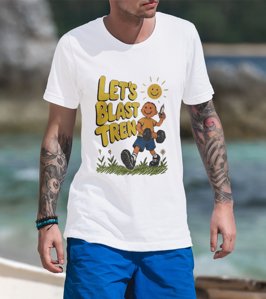Let's Blast Tren Bodybuilding Fitness Workout Cartoon Dumbbell Sun T-Shirt