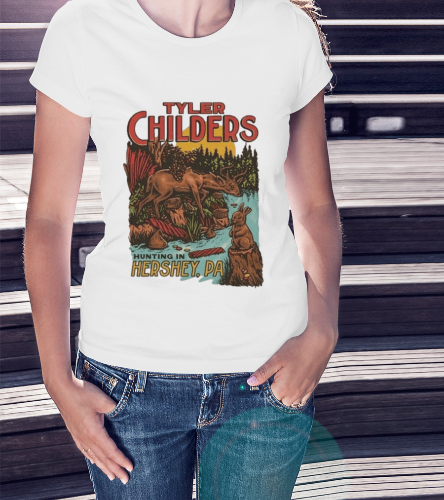 Tyler Childers Hunting In Hershey PA Deer And Rabbit Scene T-Shirt