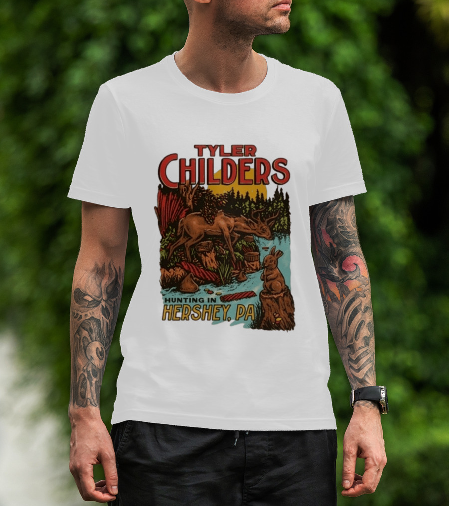 Tyler Childers Hunting In Hershey PA Deer And Rabbit Scene T-Shirt