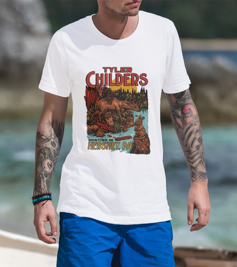 Tyler Childers Hunting In Hershey PA Deer And Rabbit Scene T-Shirt