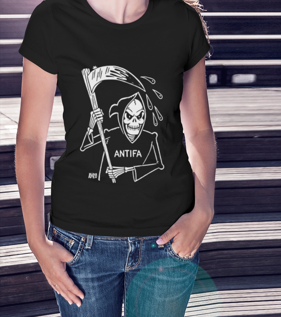 Grim Reaper Scythe Antifa Skeleton Political Skeleton T-Shirt