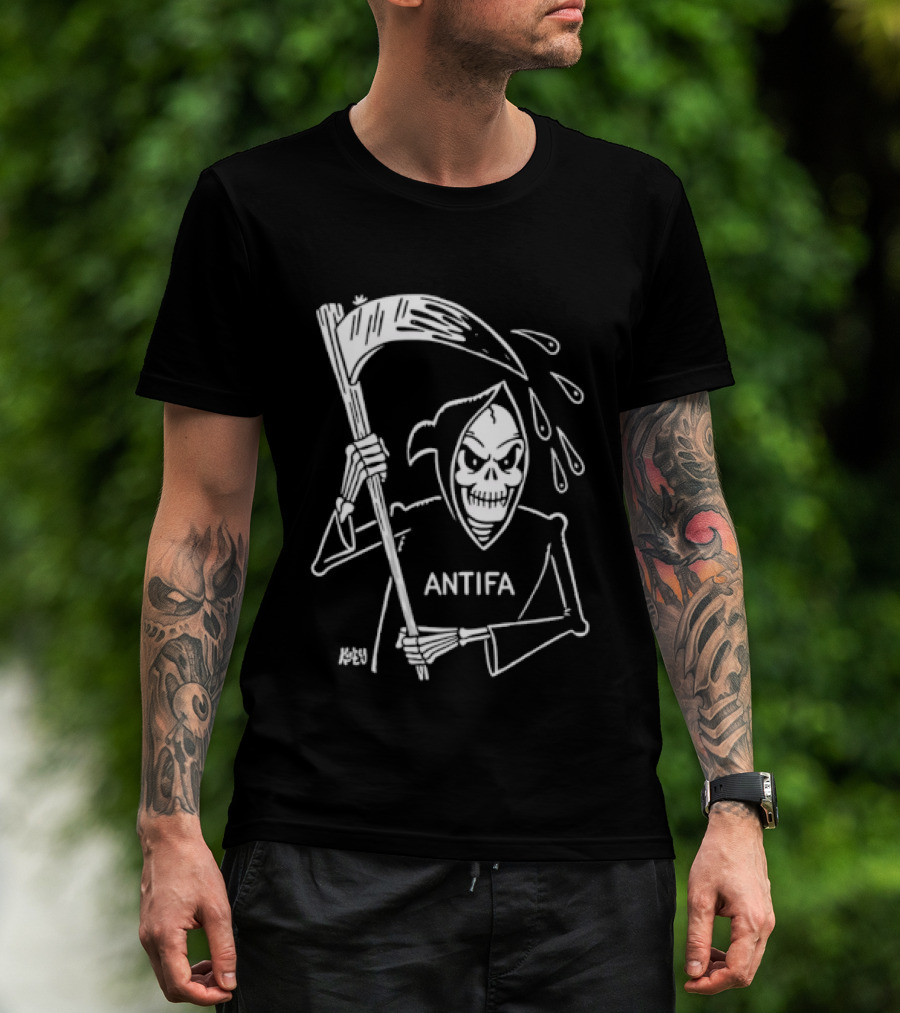 Grim Reaper Scythe Antifa Skeleton Political Skeleton T-Shirt