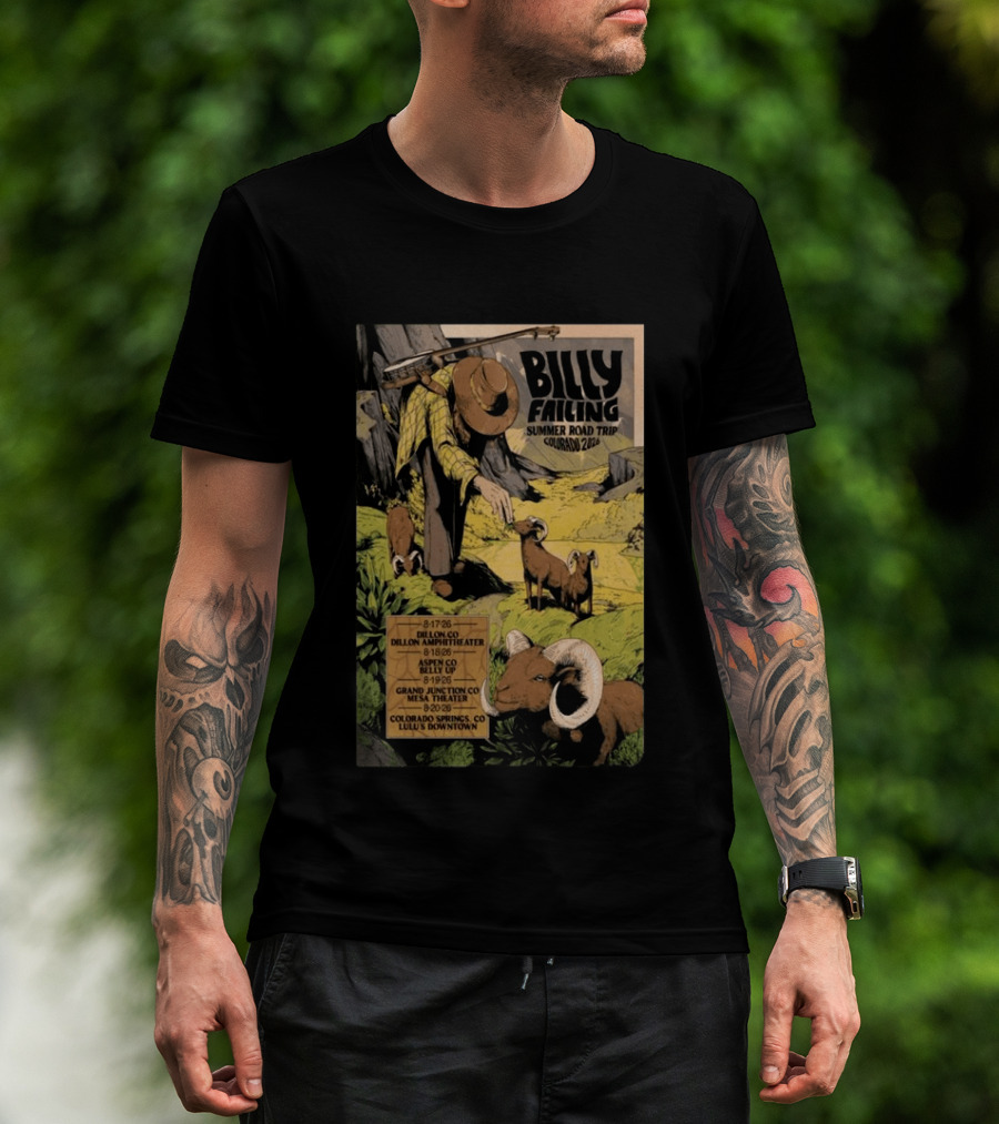 Billy Failing Summer Road Trip Colorado 2026 Grand Junction Lulu's Downtown Meadow Park Theater Dillon Amphitheater T-Shirt